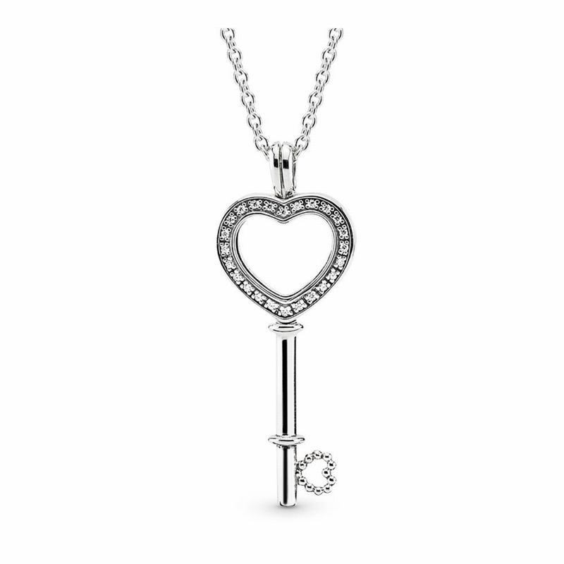 Pandora Floating Locket Heart Key Necklace - Sterling Silver/Mixed Material/Cubic Zirconia - Canada